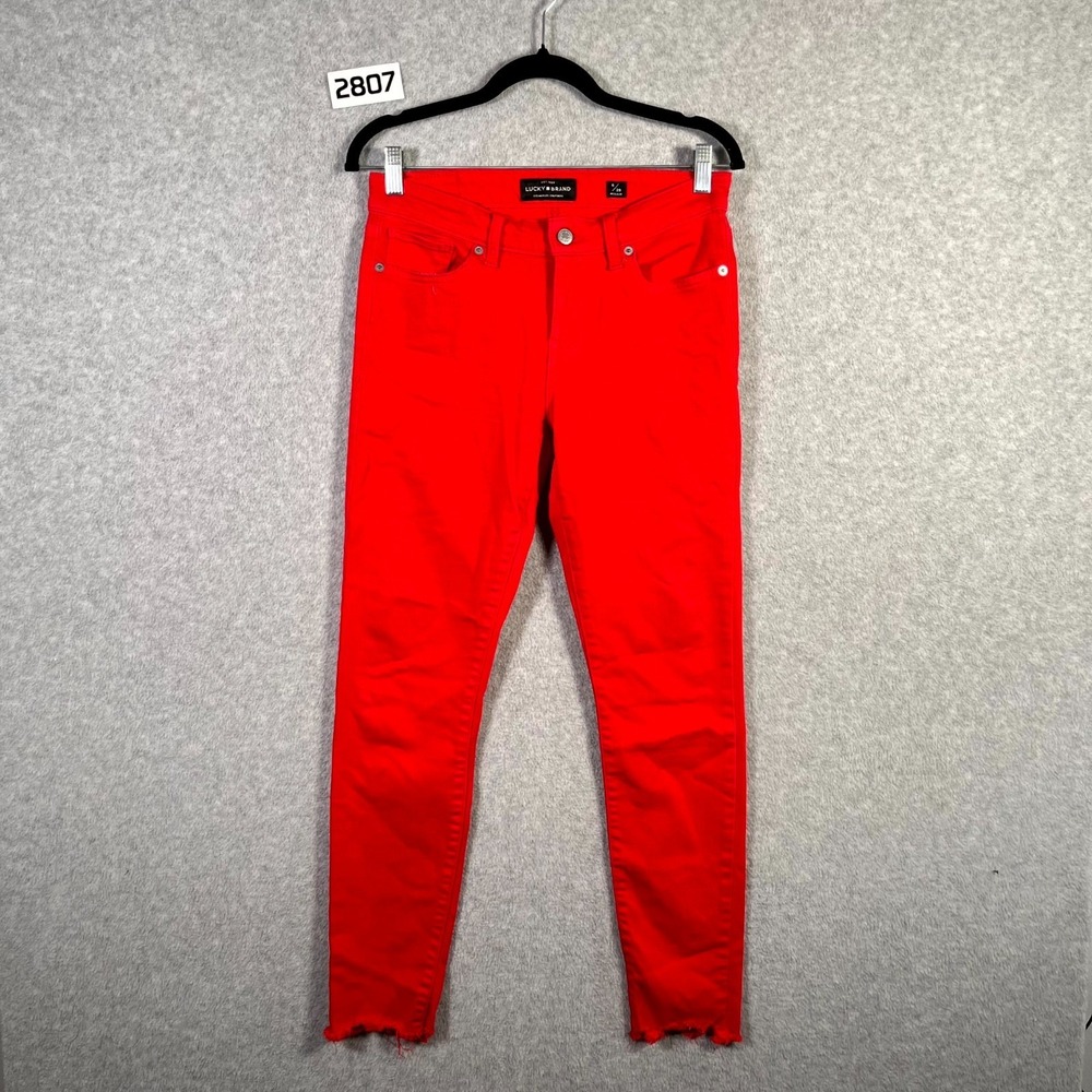 Lucky Brand Stella Skinny Jeans Womens 6/28 Red Denim Dark Wash Frayed Hem